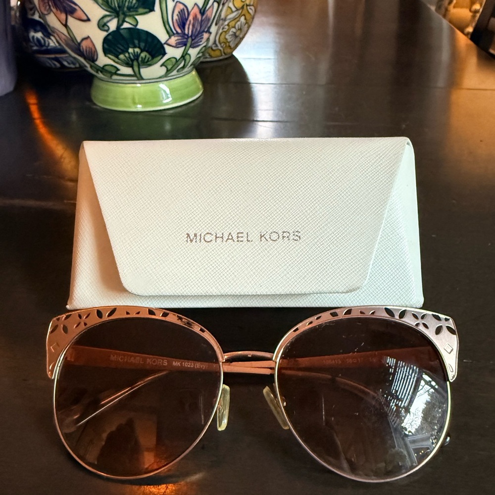 Michael Kors Rose Gold Metal Cat-Eye Sunglasses with Brown Lenses